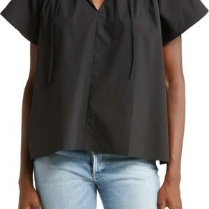 NWOT Closed Gathered Tie Neck Organic Cotton Top in Black Size X-Small